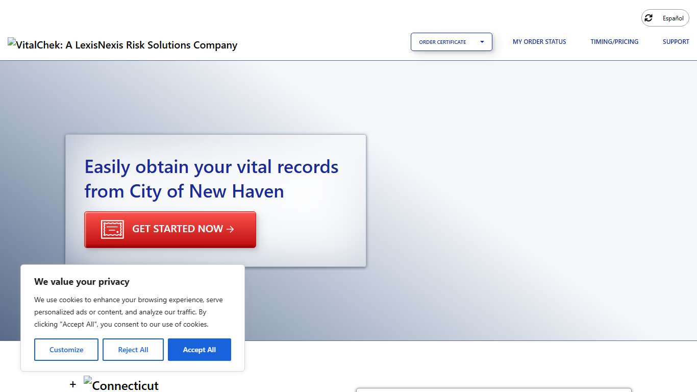 City of New Haven (CT) Order Certificates - VitalChek